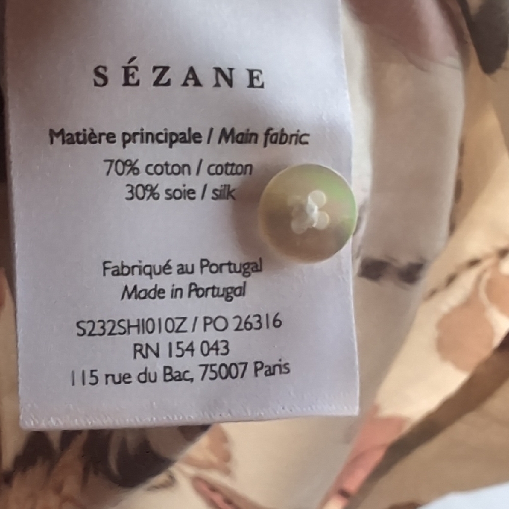 NWOT SEZANE PIERRO SHIRT Merveille Print Silk Cotton Pink Brown 42 (US 10-10) - Picture 8 of 10
